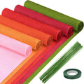 Mlurcu Crepe Paper - 6 Rolls, Red, 10 Inch Wide, Streamers, Flower Making Kits, Green Floral Tape and Floral Stem Wire for Wedding, Festival, Party, DIY Flower Crafts
