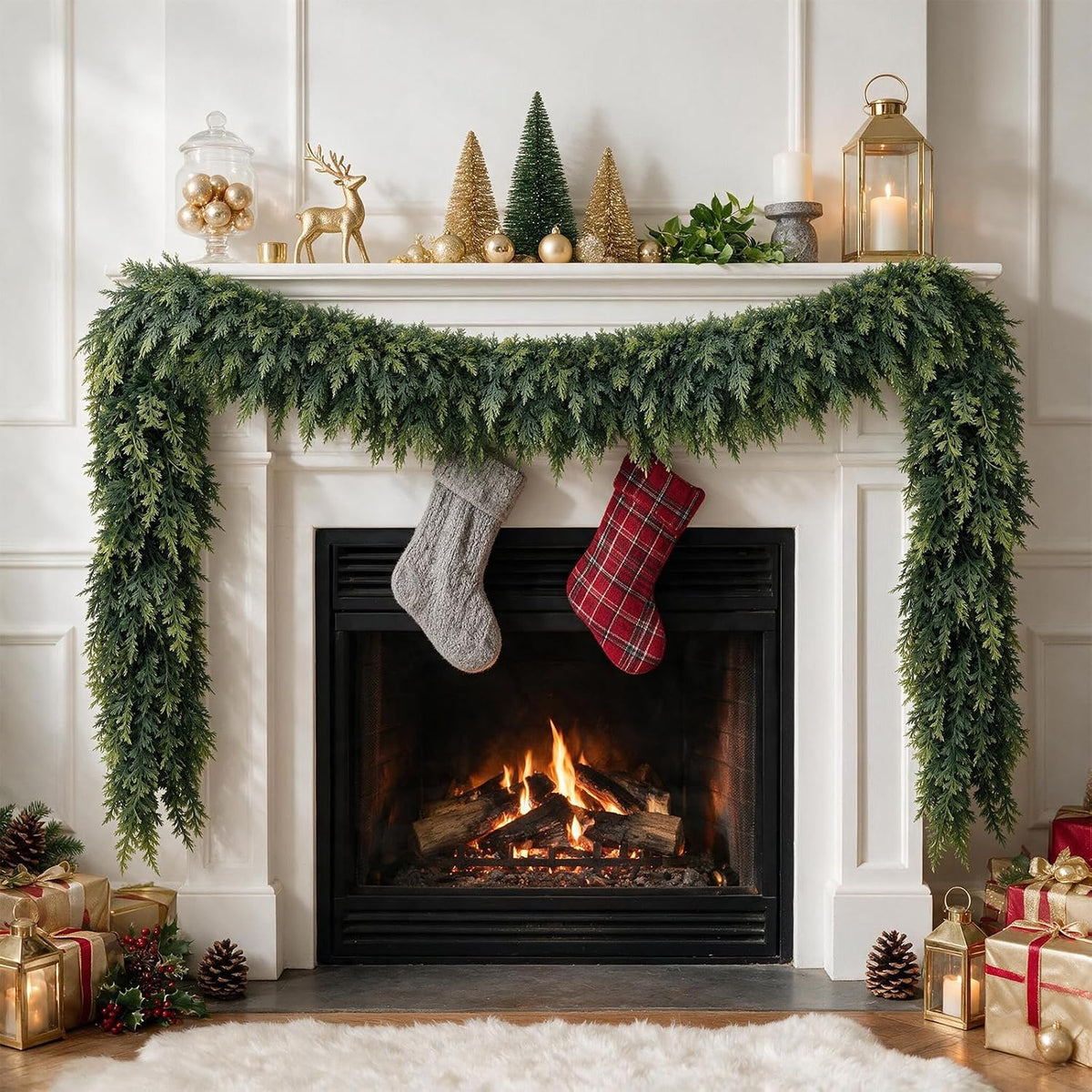 9ft christmas cedar garland, realistic artificial pine greenery, main product view