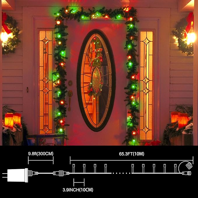 LAMPHOME 33ft Christmas Decorative Mini Lights, 100 LED Transparent Wire Fairy Starry String Lights Plug in, 16 Lighting Modes, for Indoor Outdoor Xmas Tree Wedding Party Decoration (Red+Green)