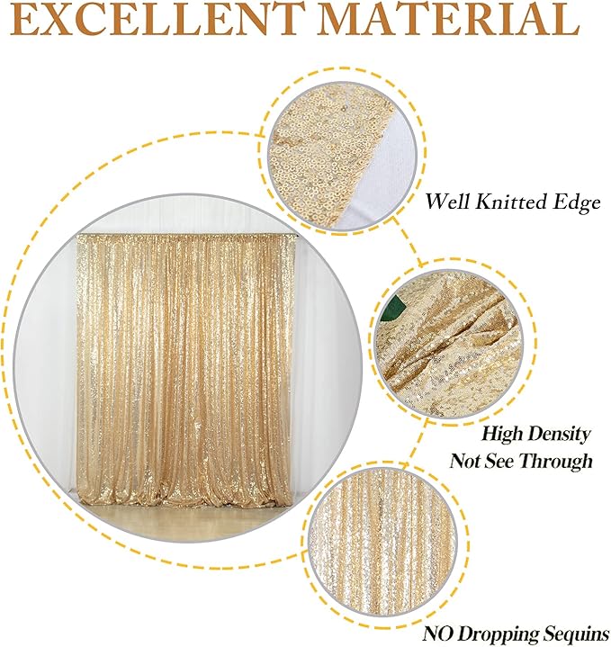 ShinyBeauty Light Gold Sequin Backdrop 10X10 Gold Drapes Curtain for Baby Shower, Shimmer Photo Background (10FTx10FT)
