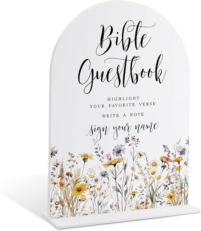 Wedding Signs for Ceremony and Reception, Boho Floral Acrylic Bible Guestbook Sign, Wedding Signage with Stand, Bridal Shower Table Centerpieces, Supplies for Engagement Reception Event Party, 36