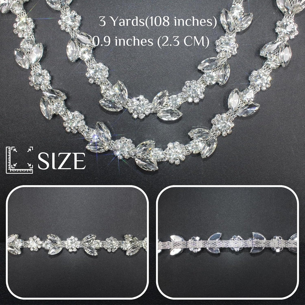 3 yard rhinestone trim chain silver string crystal, close-up detail