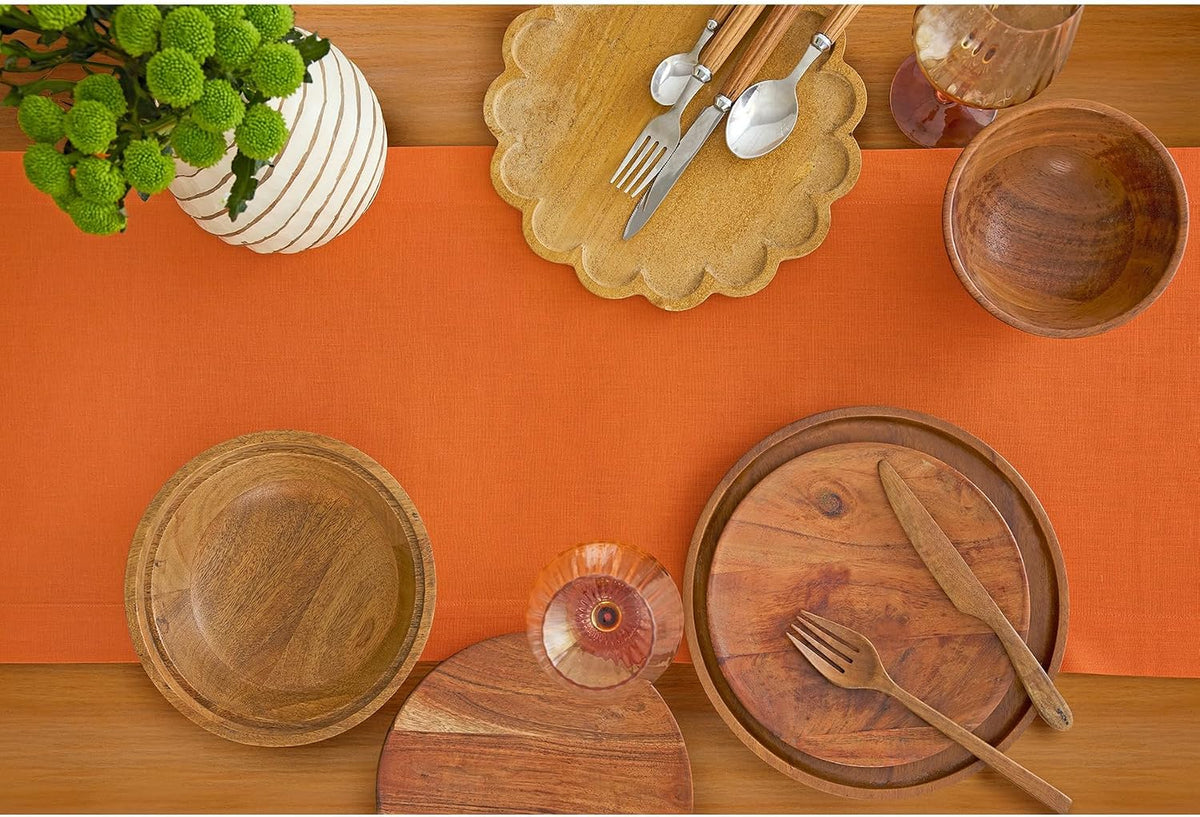 Solino Home 100% Pure Linen Table Runner 90 Inches Long, Orange 14 x 90 in