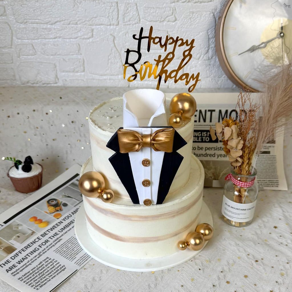 Suit Cake Topper Boss Cake Decorations with Golden Balls for Birthday Father Theme Decoration
