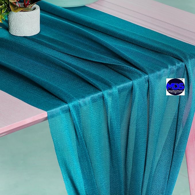 MDS 15 Pack 10ft Chiffon Table Runner 29 x 120 Inches Sheer Wedding Runner Romantic Rustic Table Runner for Wedding Decorations, Birthday Parties, Bridal Shower Party Arch Decor - Dark Teal
