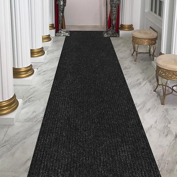 Ottomanson 2' x 12' Hallway Runner with Scraper Pile Extra Durable Non-Slip Rug Mat for Indoor & Outdoor Use - Ideal for Kitchen, Entryway, Patio & Garage - High-Traffic Carpet, Black