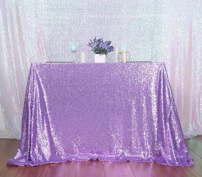 SquarePie Sequin Tablecloth 60 x 120 Inch Lavender Sparkly Table Linen for Wedding Party