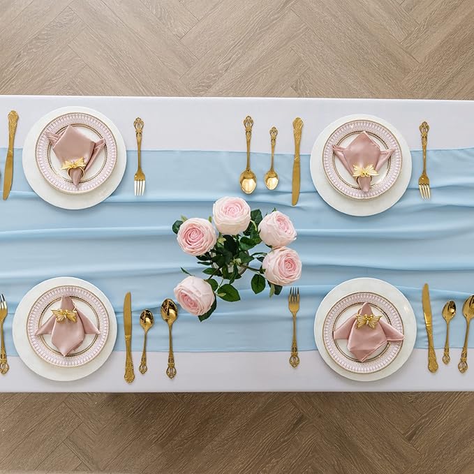 12Pack 9ft Chiffon Table Runner 14x108 Inch Sheer Romantic Table Runner for Wedding Birthday Party Bridal Shower Outdoor Decoration-Blue Mist