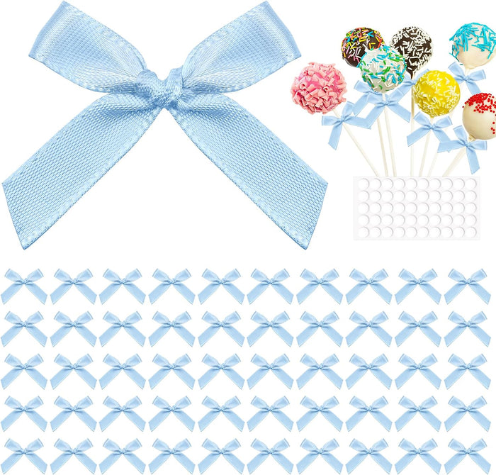 50pcs Mini Blue Bows, Premade Satin Ribbon Bows, Vintage Bow Blue Birthday Decorations for Sewing, DIY Crafts, Coquette Themed Party, Wedding