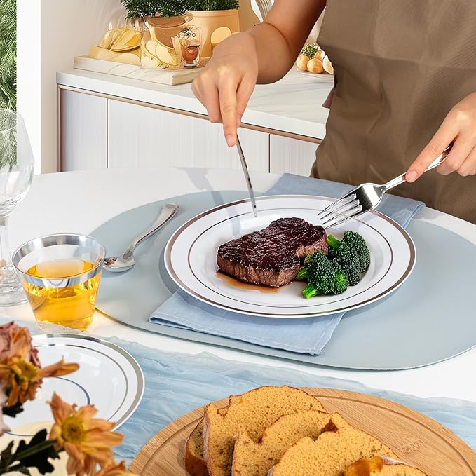BESTVIP 700PCS Silver Plastic Dinnerware Set for 100 Guests, Disposable Plates for Party, Include: 200 Plastic Plates, 100 Pre Rolled Napkins with Silver Silverware, 100 Cups for Christmas, Halloween