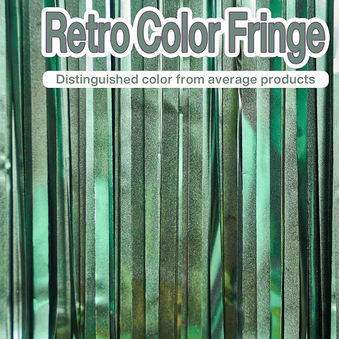 PartyWoo Green Streamers Backdrop 2pcs Green Tinsel Foil Fringe Streamer Curtains 8.2 FT Curtains Photo Backdrop for Graduation Birthday Dinosaur Jungle Golf Football Theme Party Decorations