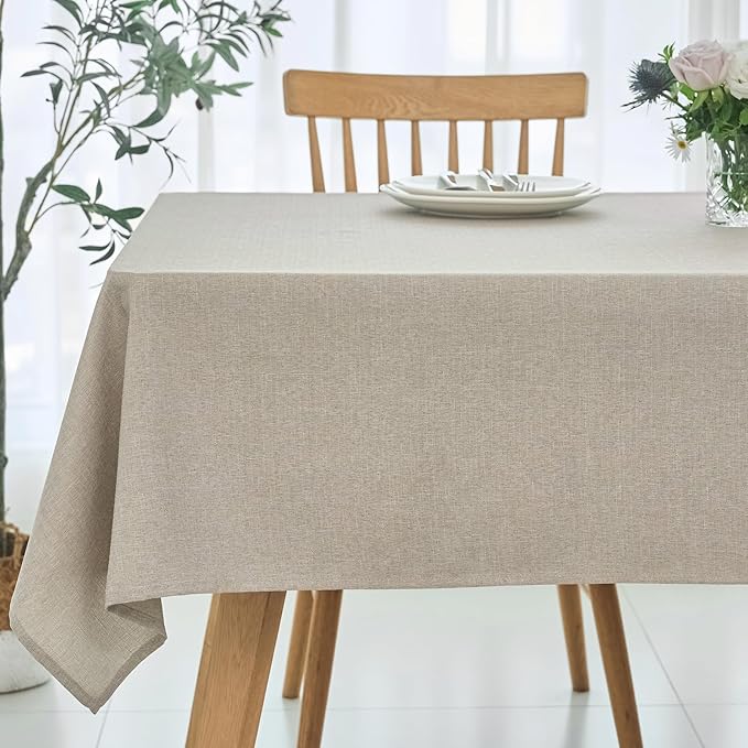 maxmill Linen Texture Tablecloth Water Resistance Antiwrinkle Spillproof Wipeable Washable Fabric Table Cloth for Dining Room, Buffet Banquet Party Holiday Dinner, Rectangular 60 x 108 Inch, Linen