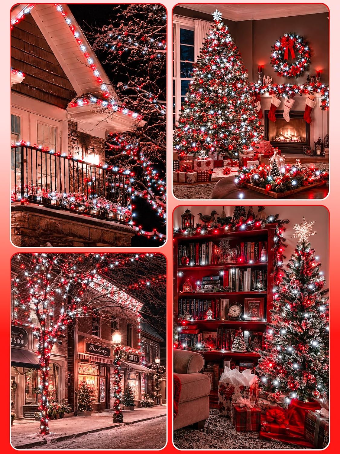 6 Pack 600 LED Solar Christmas Lights Outdoor, Solar Lights Red ＆ White