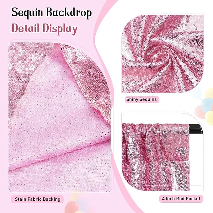 SquarePie Sequin Backdrop Curtain Not See Through Thick Glitter Background for Party 8FT x 8FT Fuchsia Pink