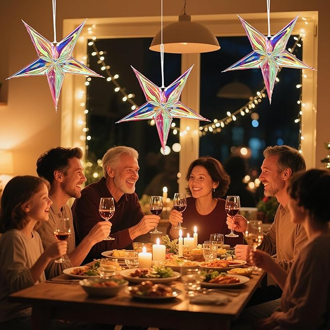 Star Ornaments Iridescent Christmas Ornaments Colorful Star Ornament for Christmas Tree Winter Party Frozen Theme Decoration Bridal Shower Wedding Birthday 3PCS