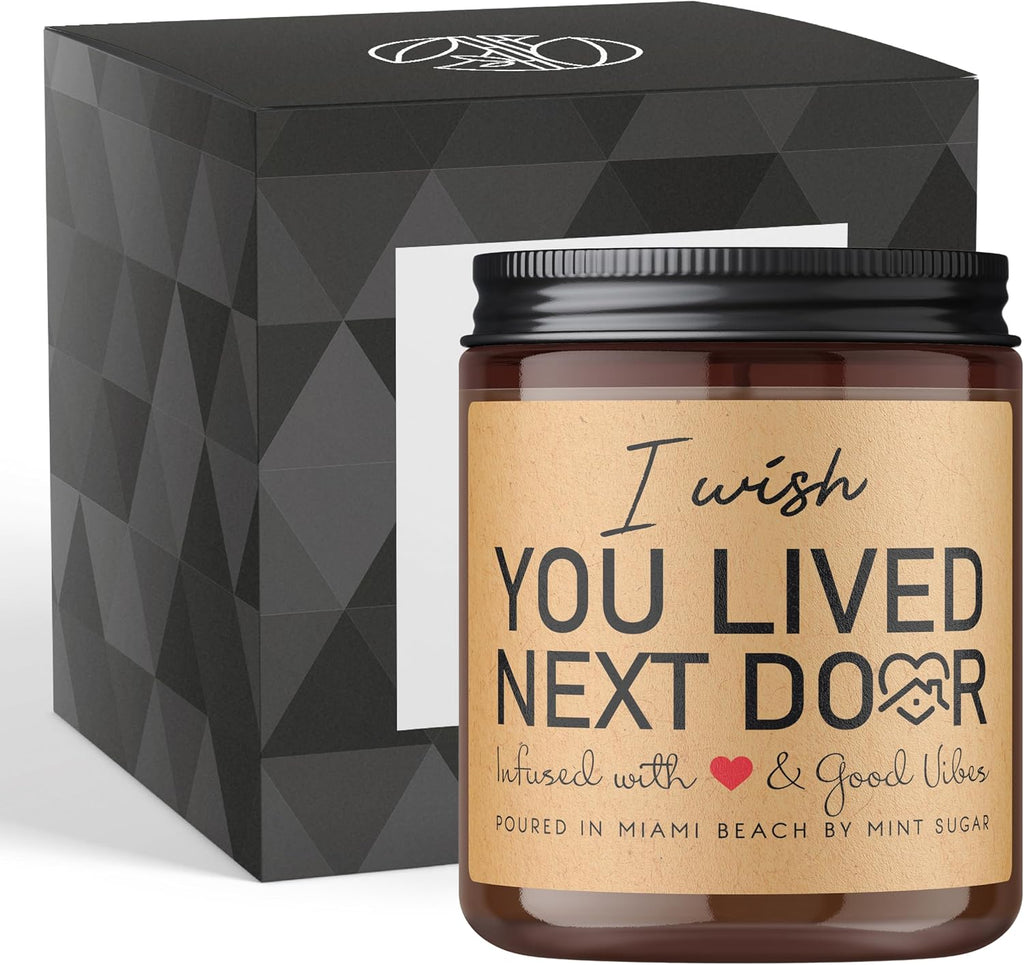 Birthday Gifts for Women - I Wish You Lived Next Door Candle - Apple Caramel Scent - Jar Candle - Made in USA - 9 oz