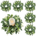 6 Pcs Artificial Eucalyptus Candle Rings Wreaths, 9 Inch Small Eucalyptus Wreath with Baby Breath, Greenery Candle Wreath Rings for Pillar Candle Table Centerpieces Wedding Home Decor