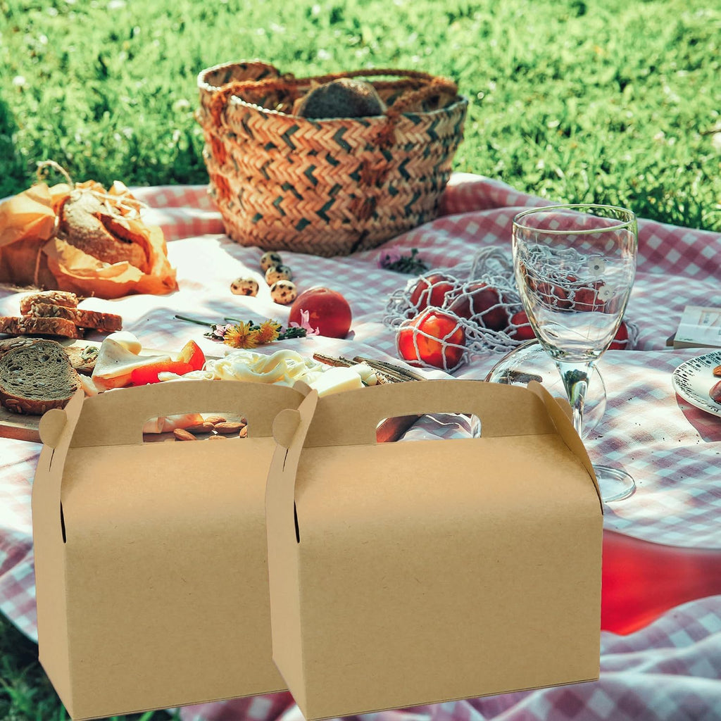30Pcs 9 Inch Large Gable Gift Boxes, Brown Party Favor Treat Boxes, Lunch Box with Handles for Birthday Babyshower Wedding Activity Picnic