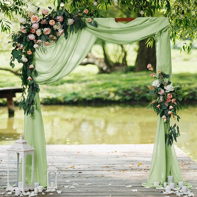 VOK Wedding Arch Draping Fabric Chiffon Fabric, 29in x 18Ft Sheer Chiffon Outdoor Curtain for Wedding Ceremony Birthday Party Decoration (Sage Green,1 Panel)