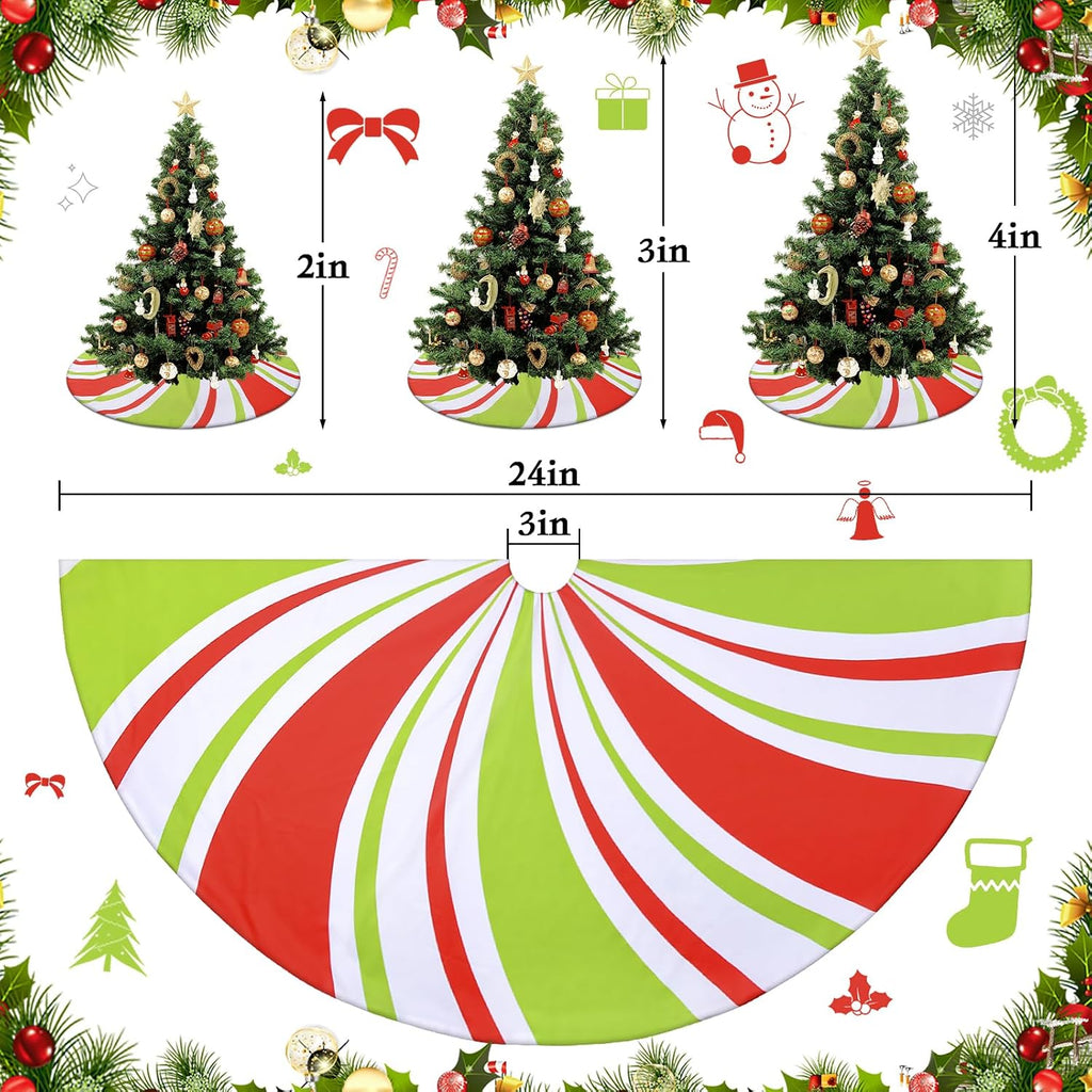 yuboo 24 Inch Red and Green Spiral Tree Skirt - Mini Peppermint Candy Xmas Tree Mat for 2-4 FT Tabletop Slim Artificial Trees, Lollipop Christmas Tree Decorations