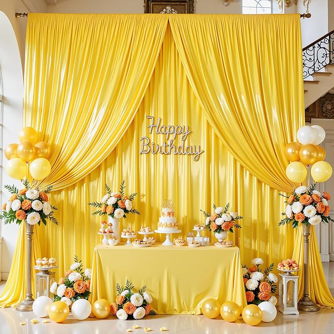 Gold Glitter Backdrop Curtain for Parties Wedding,10Ft x 10Ft Satin Shimmer Photo Backdrop,Non-Wrinkle Sparkle Drapes for Backdrop,Back Drop for Photography, Birthdays,Weddings,Prom