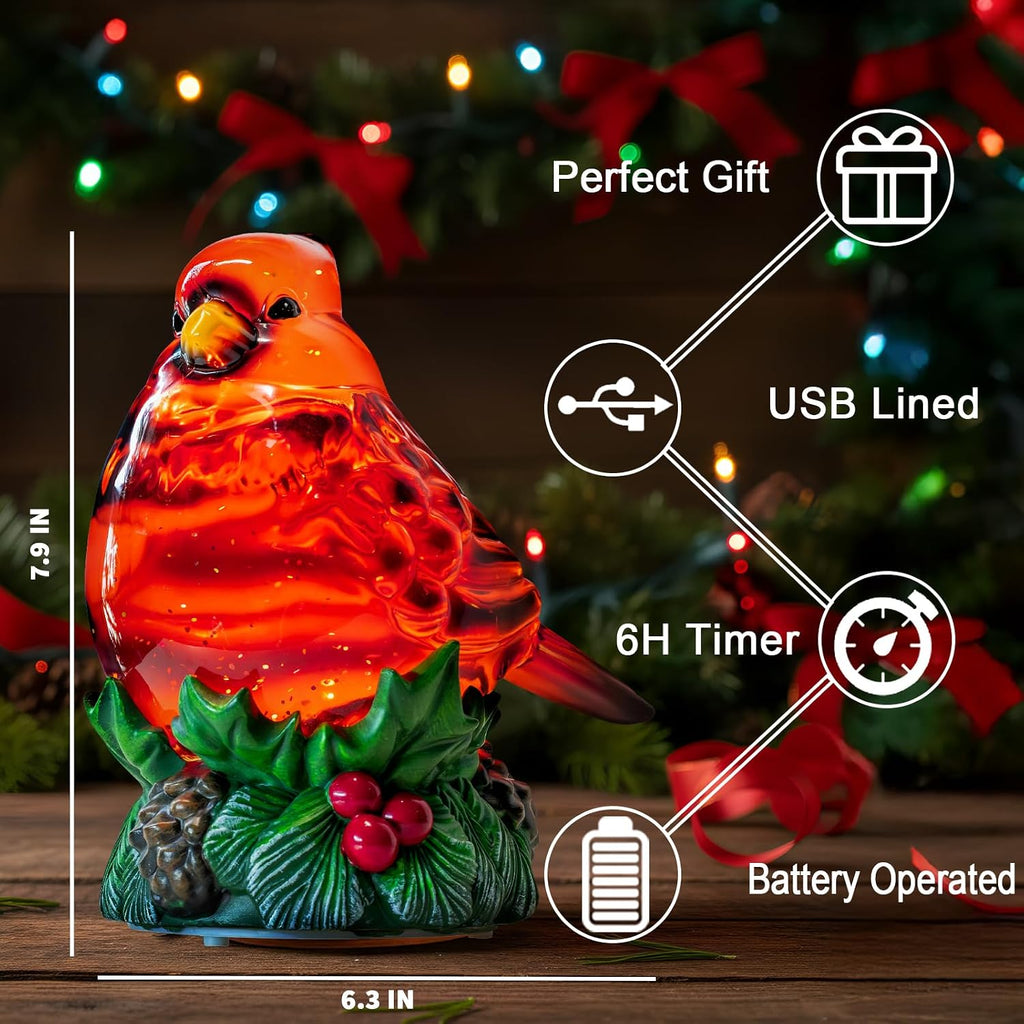 Christmas Cardinal Snow Globe Cardinal Holly Music Water Lantern Holiday Decorations Gifts for Family Children or Friends