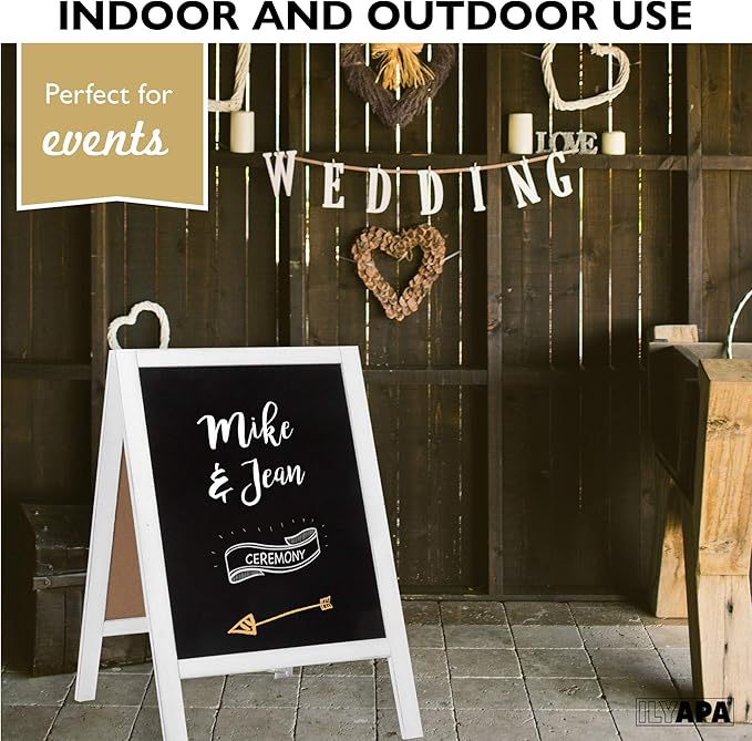Ilyapa Wooden A-Frame Sign with Eraser & Chalk - 21 x 30 Inches Magnetic Sidewalk Chalkboard – Black Menu Display for Restaurant, Business or Wedding
