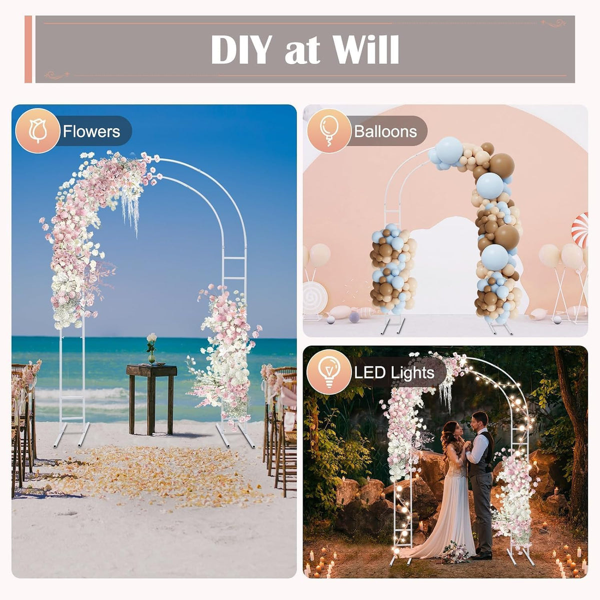 Metal Open Arch Backdrop Stand, 7.2FT Double Arch Backdrop Frame with Base