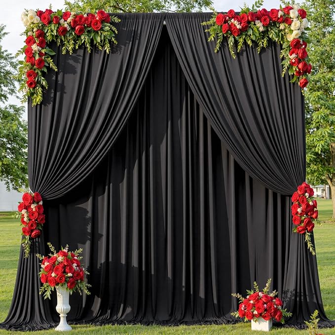 10x10ft Wrinkle Free Black Backdrop Curtain for Parties, Silky Polyester Photo Backdrop Drapes Back Drop Cloth for Wedding Birthday Graduation Photography Photoshoot Decor 2 Panels 5x10ft