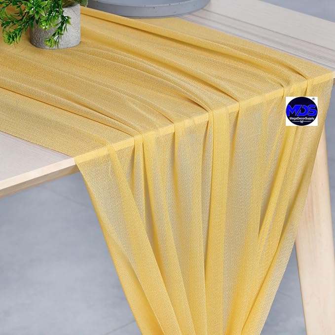 MDS Halloween Chiffon Table Runner - 25 Pack, 29 x 170 Inches, 14ft Each - Sheer Spooky Table Runners for Haunted House Parties, Trick-or-Treat Tables, Witchy Décor, Wedding & Events - Gold