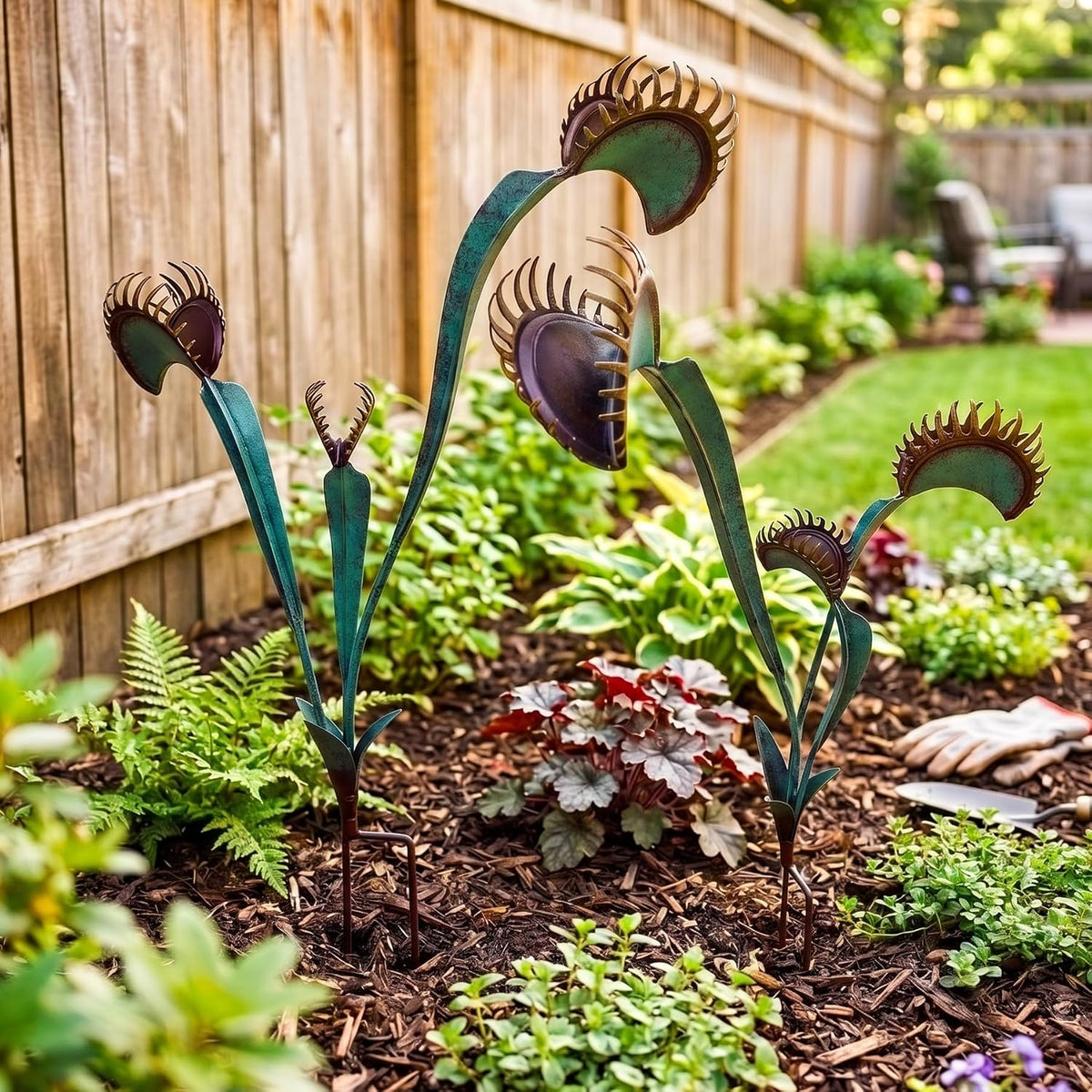Metal Yard Art - 24inch Venus Fly Trap Garden Stake Metal Outdoor Plants