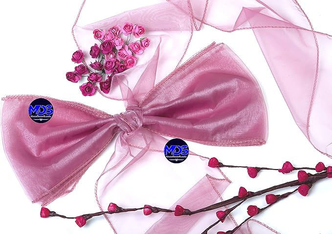 MDS Pack of 75 PCS Organza Chair Sashes Wider Dining Chair Bows Ribbon Tie Back for Wedding Party Birthday Bridal Shower Reception Event Banquet Home Chair Cover Decoration - Dusty Pink