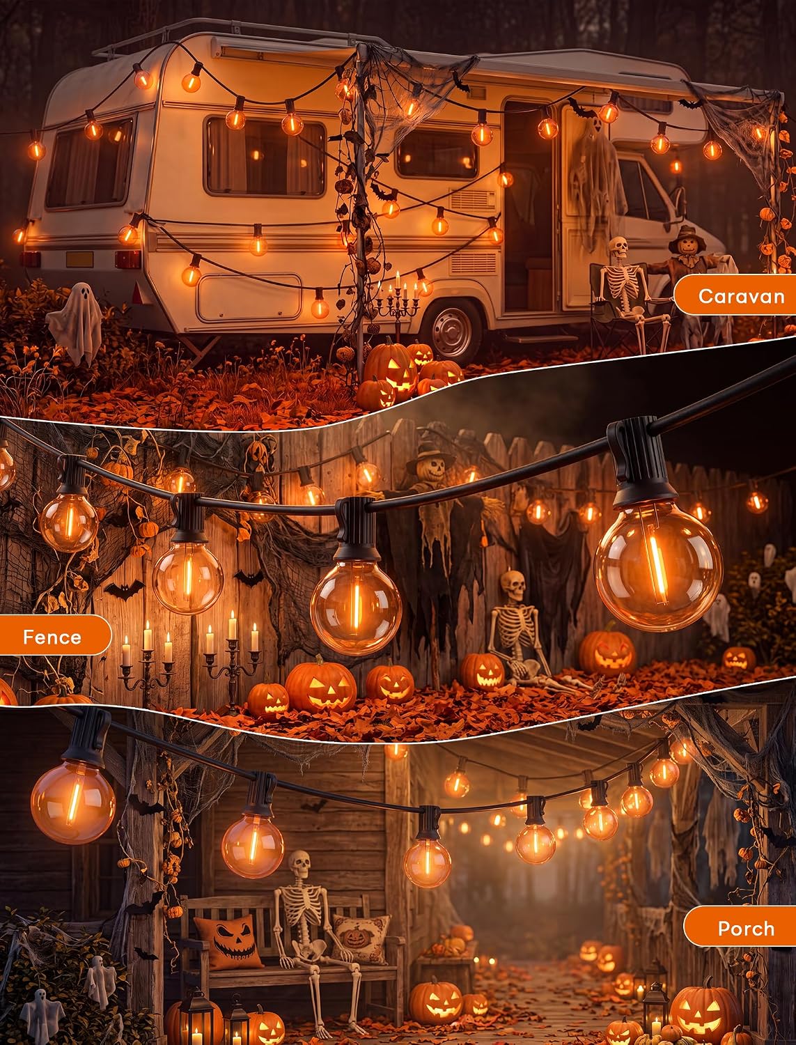 50FT G40 LED Halloween String Lights Outdoor, Orange Halloween Decorative Lig...