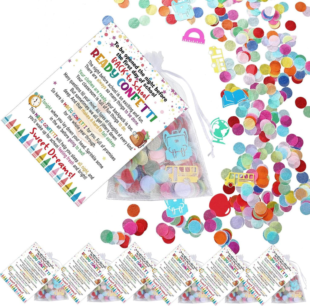 AmazingSpark 24 Sets Ready Confetti Back to School Supplies Magic Jitter Glitter with Poem Cards Organza Bags First Day of School Confetti Anxiety Relief Favor Gifts for Teachers(Classic)