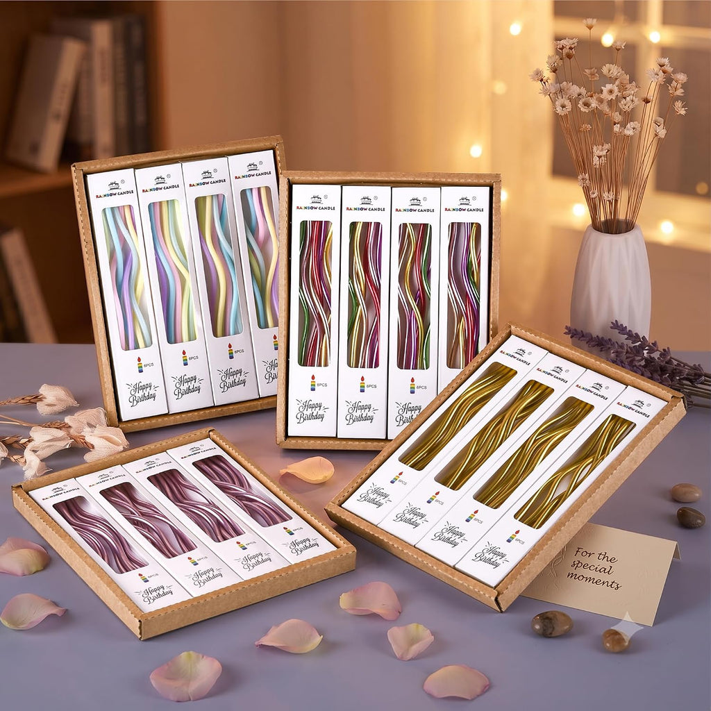 PHD CAKE 24-Count Gold Spiral Long Thin Metallic Birthday Candles, Cake Candles, Birthday Parties, Wedding Decorations, Party Candles