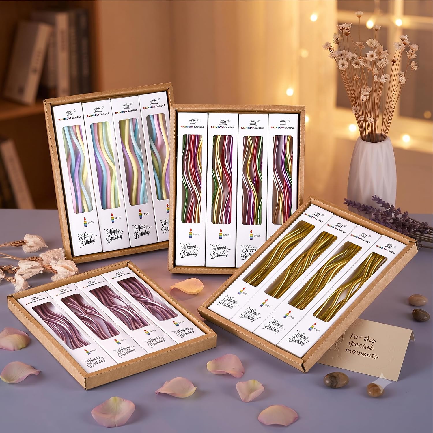 PHD CAKE 24-Count Gold Spiral Long Thin Metallic Birthday Candles, Cake Candles, Birthday Parties, Wedding Decorations, Party Candles