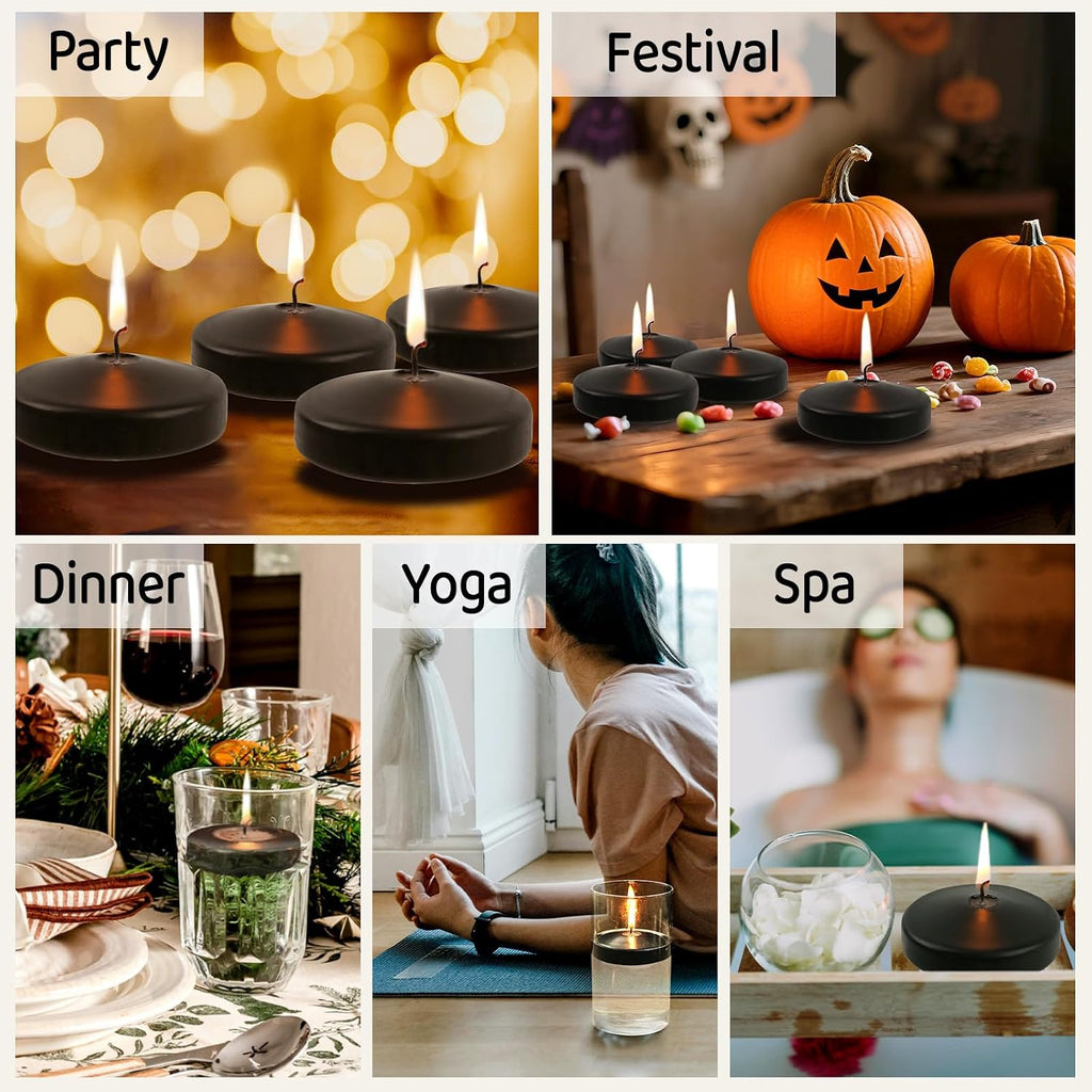 3 inch Floating Candles 36 Packs Black Floating Candles 8-9 Hours Floating Candle for Centerpieces 3” Water Candles for Cylinder Vases, Pool, Wedding, Party