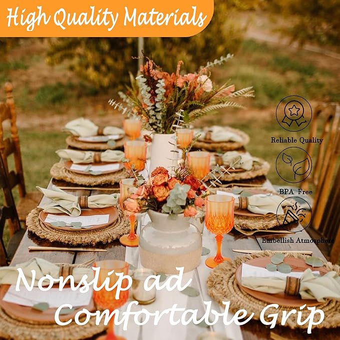 Plastic Wine Glasses，Orange Goblets Vintage Style Cordial Drinking Glasses for Wedding Reception, Halloween Grand Event Party Supplies (24, Pumpkin orange)