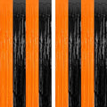 2 Pack Halloween Photo Backdrop, 3.28 FT x 7.05 FT Orange and Black Party Streamer, Metallic Foil Fringe Curtains Tinsel Backdrop, Halloween Birthday Party Decorations Hanging Decor Indoor