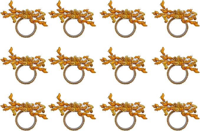 Napkin Rings Set of 12 for Dining Table Decoration Parties Everyday Metal Napkin Holder Leaf Gold (Pack of 12)