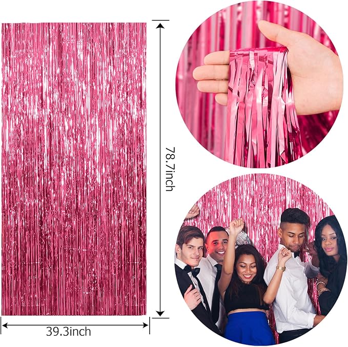 20 Pack Foil Curtain Backdrop Pink Metallic Tinsel Foil Fringe Curtains Photo Booth Props for Birthday Wedding Engagement Baby Shower Bachelorette Christmas Holiday Celebration Party Decorations