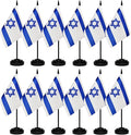 12 Pack Israel Desk Flags Set, Israeli Small Mini Table Office Flags with 12" Solid Black Pole, 8.2 x 5.5 Inches, Home and Office Decoration, Festival Celebrations