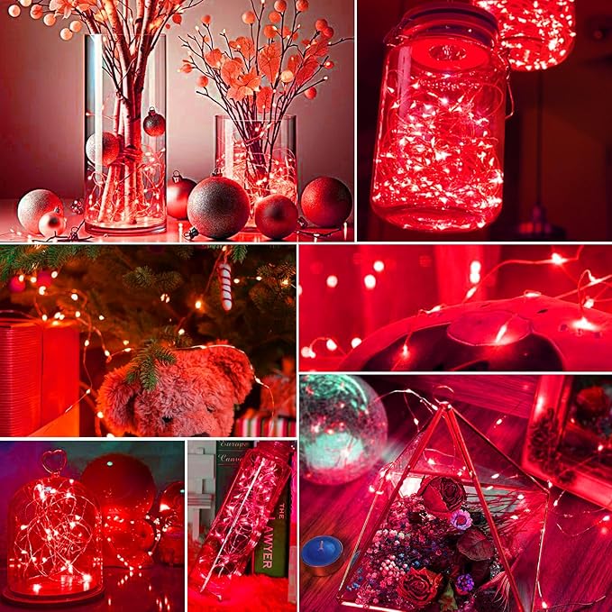 pozzolanas 12 Pack Red Battery Operated String Lights - 7ft Waterproof Fairy Lights with 20 LEDs for Home, Mason Jar, Party, Wedding, Halloween, Christmas Decorations