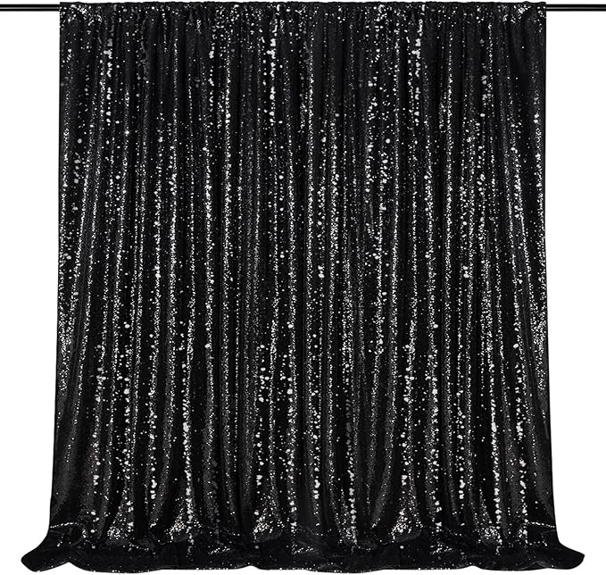 Black Sequin Backdrop 8ft x 8ft Glitter Photo Booth Black Backdrop Curtains