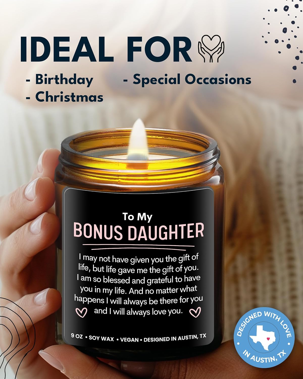 Bonus Daughter Candle, Unique Bonus Daughter Gifts for Women, Stepdaughter Gifts from Stepmom, Birthday Gift for Daughter in Law from Mother in Law, Ideal Present for Christmas, Gift-Ready