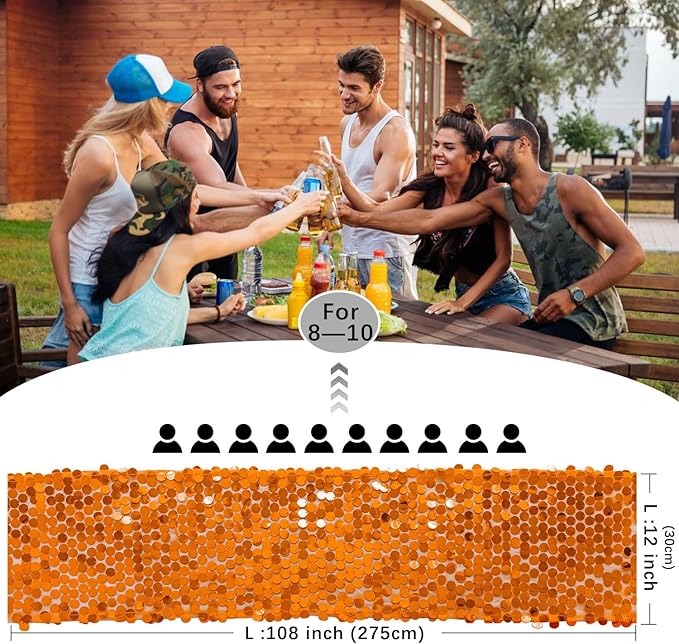 VHH Sequin Table Runner 12 x 108 inches Orange Table Runner, Glitter Runner for Party Wedding Birthday, Party Spring Easter Rustic, Birthday Supplies Decorations (1 Pack).