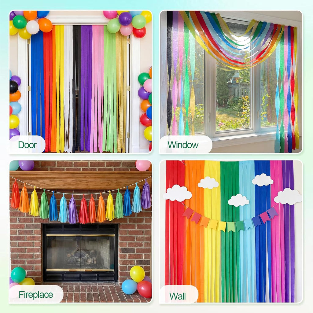 Crepe Paper Streamers 12 Rolls 984ft, 1.77 in x 82 ft, Rainbow Colors | Lightweight Paper, 12 Assorted Colors, Easy to Hang for Birthdays, Weddings, Baby Showers and DIY Crafts