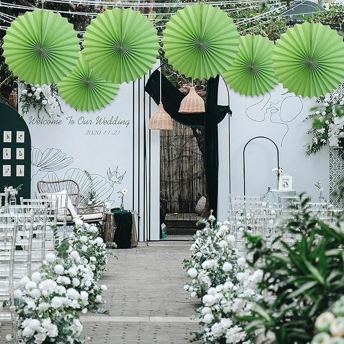 Green Hanging Paper Fans,Green Accessories Paper Decorations for Party,Army Birthday Party Decorations,Lime Green Decor 16in Hanging Paper Fans 30 Color DIY Set （Light Green）)