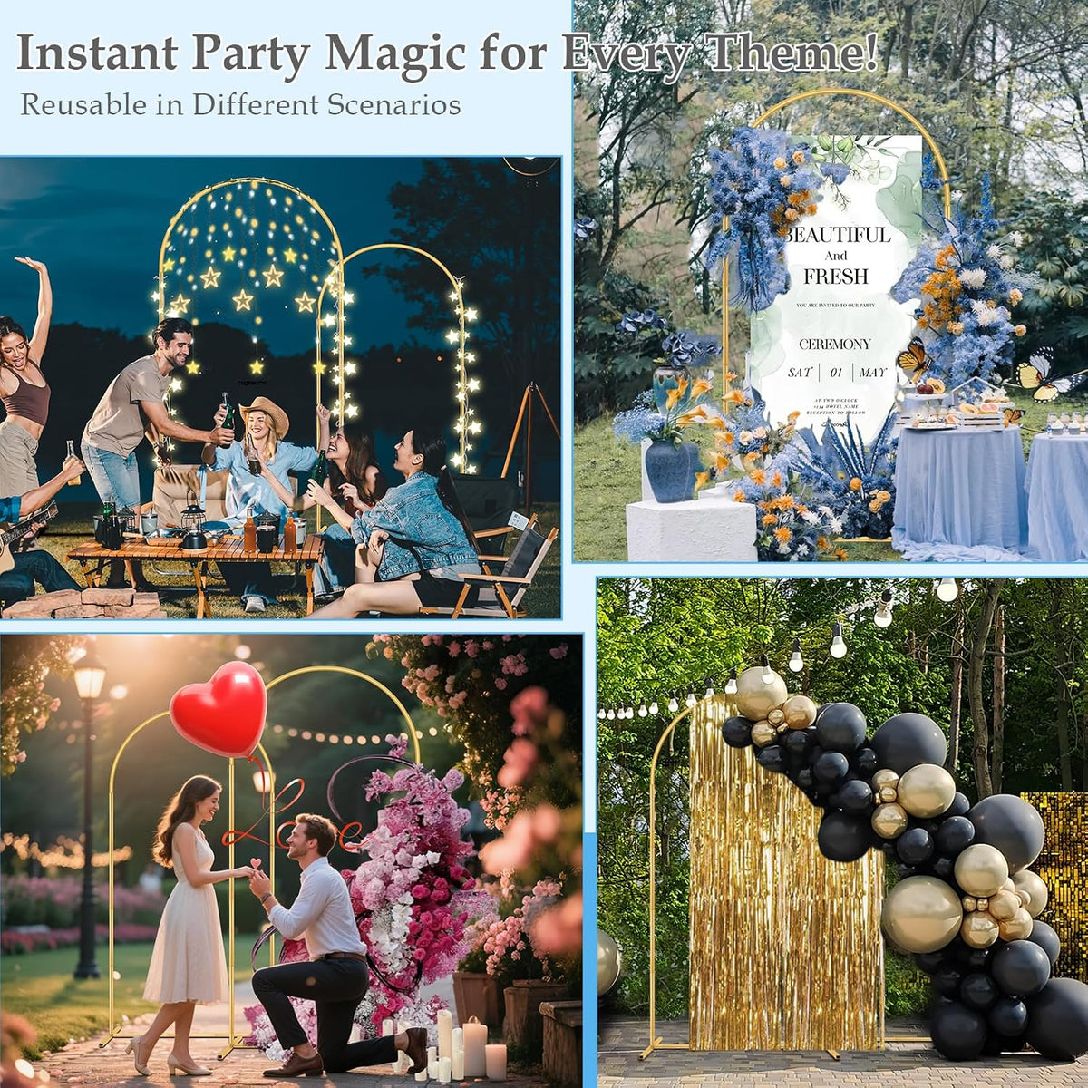 7.2ft 6ft wedding arch backdrop stand with base, close-up detail