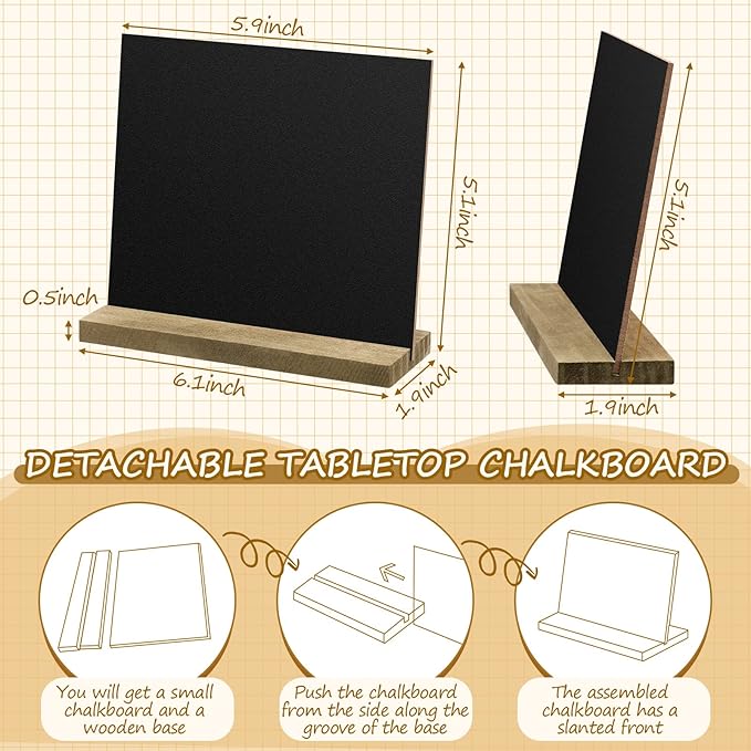 Queekay 36 Pcs Mini Chalkboard Signs Tabletop with Stand 5 x 6 Inch Wooden Chalkboard Sign Vintage Chalk Board Sign Decorative Centerpieces for Food Signs Table Numbers Message Boards Party Supplies